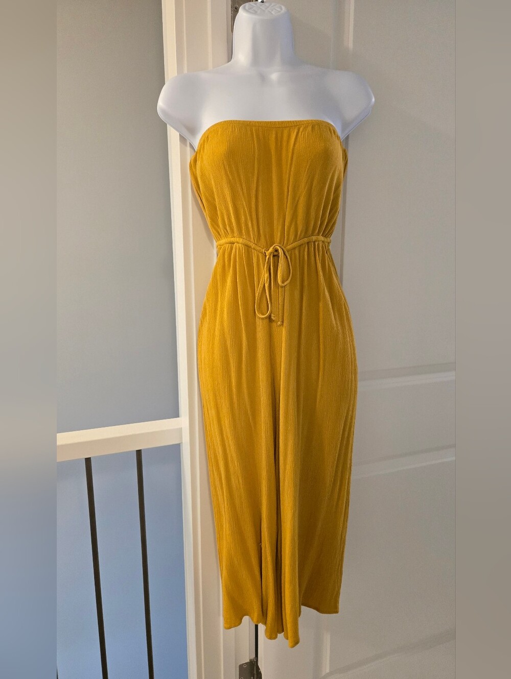 Forever 21 Mustard Strapless Jumpsuit With Flowy Wide Legs S